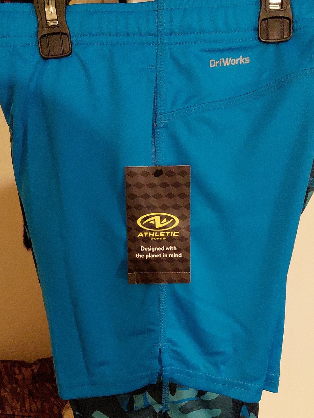 Athletic Works Turquoise Blue And Black Blue Camo, 2 Pair DriWorks Active Shorts